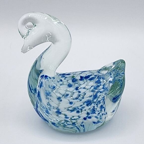 Solid Glass Blue Speckled Duck Goose Swan Paperweight, Desk Shelf Table Decor - Picture 3 of 7